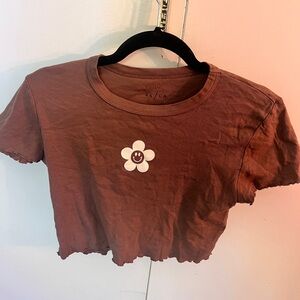 PacSun Brown Short Sleeve Tee with Smiley Flower